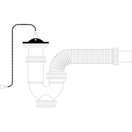 Sifón curvo extensible con válvula y cadenilla