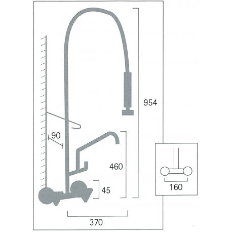 Pre-Rinse Kitchen Faucet Wall Mount with spout
