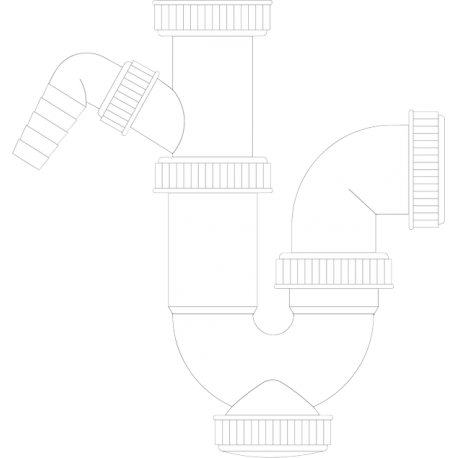 Sifón curvo extensible con toma de lavavajillas